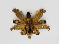 New Pamono 6-light Gilded Foliage Ceiling Lamp by Li Puma Firenze, Italy, 1960s