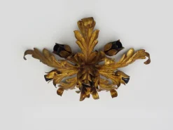 New Pamono 6-light Gilded Foliage Ceiling Lamp by Li Puma Firenze, Italy, 1960s