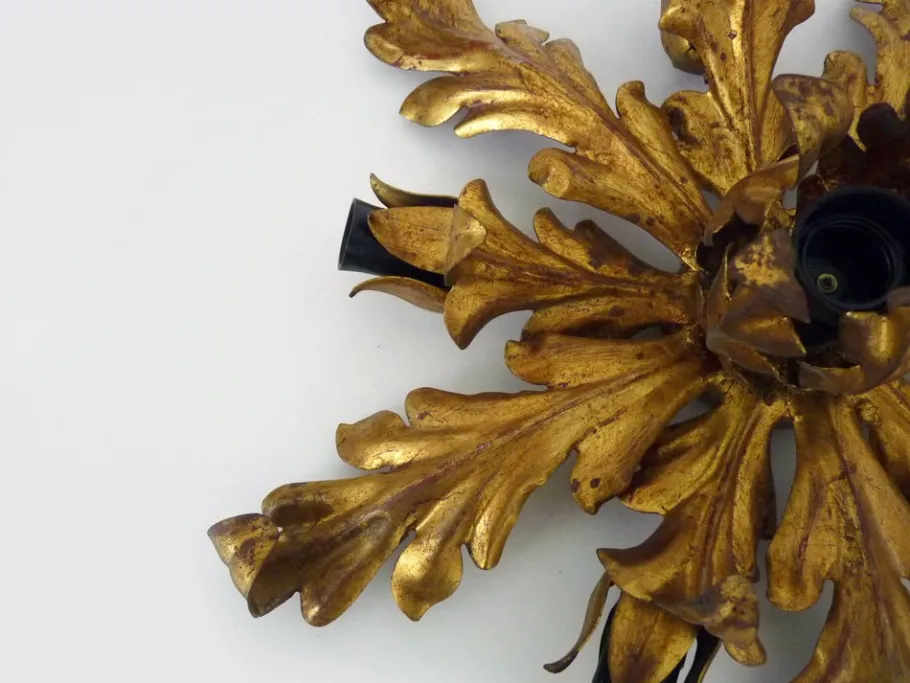 New Pamono 6-light Gilded Foliage Ceiling Lamp by Li Puma Firenze, Italy, 1960s