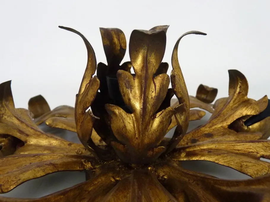 New Pamono 6-light Gilded Foliage Ceiling Lamp by Li Puma Firenze, Italy, 1960s