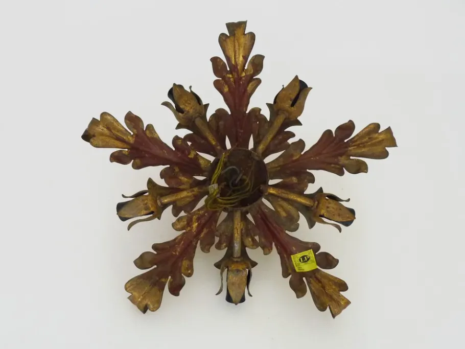 New Pamono 6-light Gilded Foliage Ceiling Lamp by Li Puma Firenze, Italy, 1960s