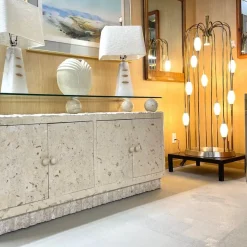 Outlet Pamono Lightolier Gold Colored Metal Waterfall Cage Lamp with New White Glass Diffusers, 1970s