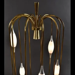 Outlet Pamono Lightolier Gold Colored Metal Waterfall Cage Lamp with New White Glass Diffusers, 1970s