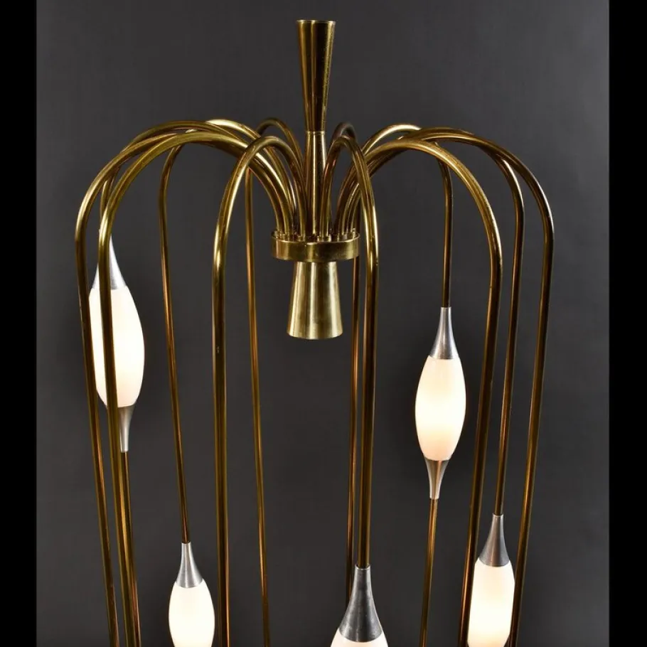 Outlet Pamono Lightolier Gold Colored Metal Waterfall Cage Lamp with New White Glass Diffusers, 1970s