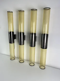 Best Pamono Long Double-Light Wall Lamps in Murano Glass and Steel, 1980s, Set of 4