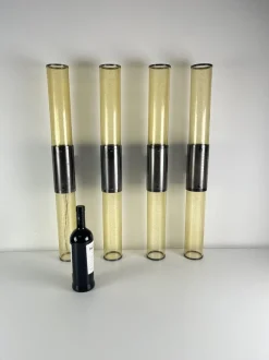 Best Pamono Long Double-Light Wall Lamps in Murano Glass and Steel, 1980s, Set of 4