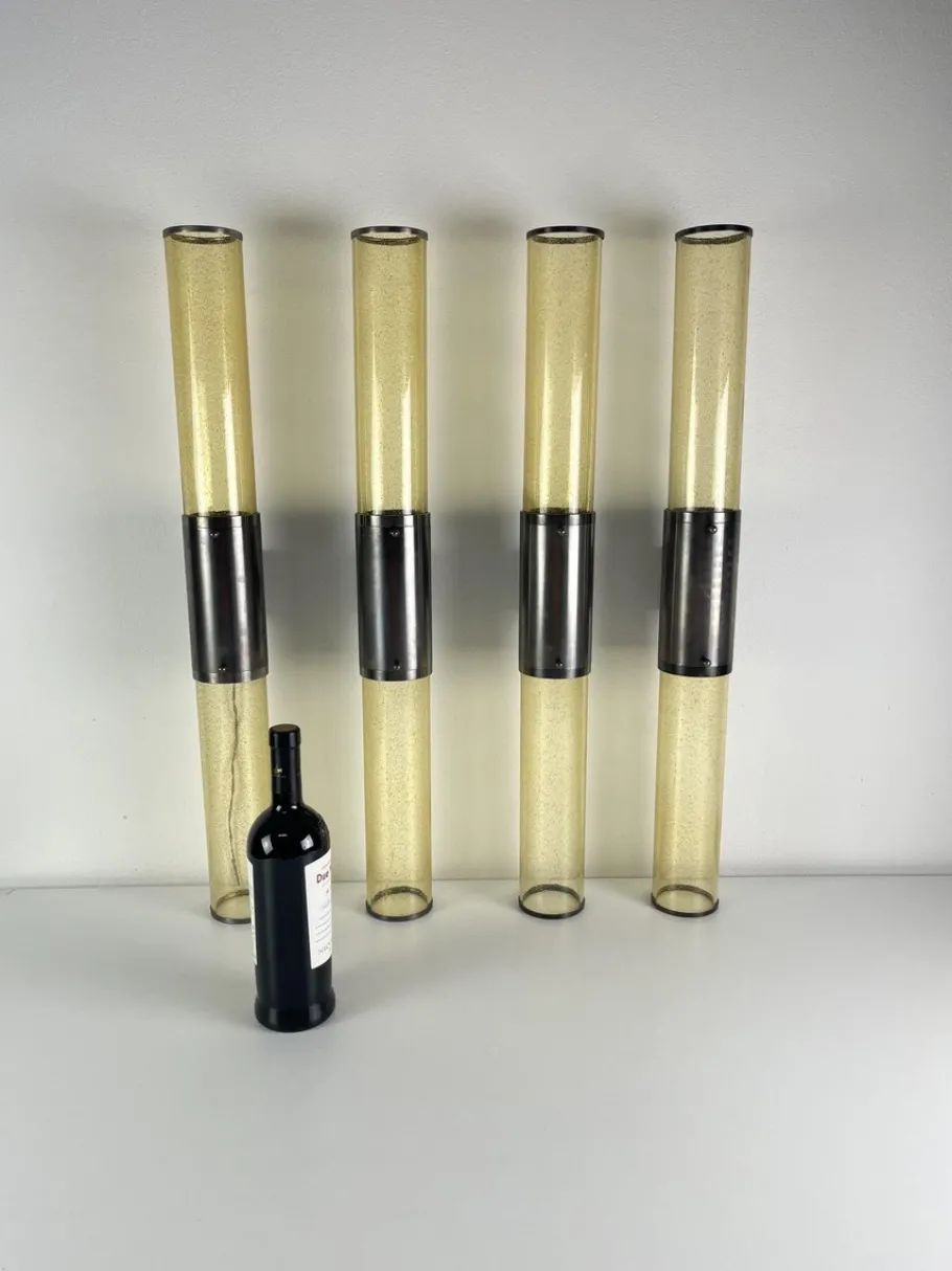 Best Pamono Long Double-Light Wall Lamps in Murano Glass and Steel, 1980s, Set of 4