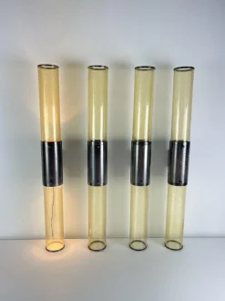 Best Pamono Long Double-Light Wall Lamps in Murano Glass and Steel, 1980s, Set of 4