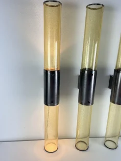 Best Pamono Long Double-Light Wall Lamps in Murano Glass and Steel, 1980s, Set of 4