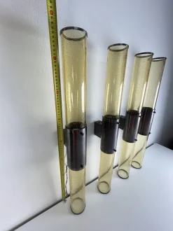 Best Pamono Long Double-Light Wall Lamps in Murano Glass and Steel, 1980s, Set of 4