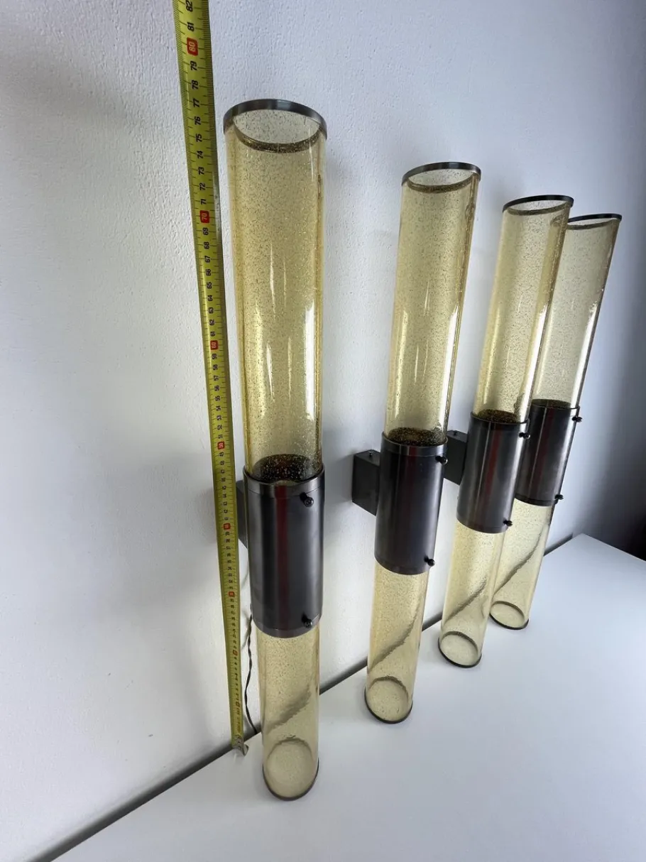 Best Pamono Long Double-Light Wall Lamps in Murano Glass and Steel, 1980s, Set of 4