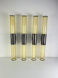 Best Pamono Long Double-Light Wall Lamps in Murano Glass and Steel, 1980s, Set of 4