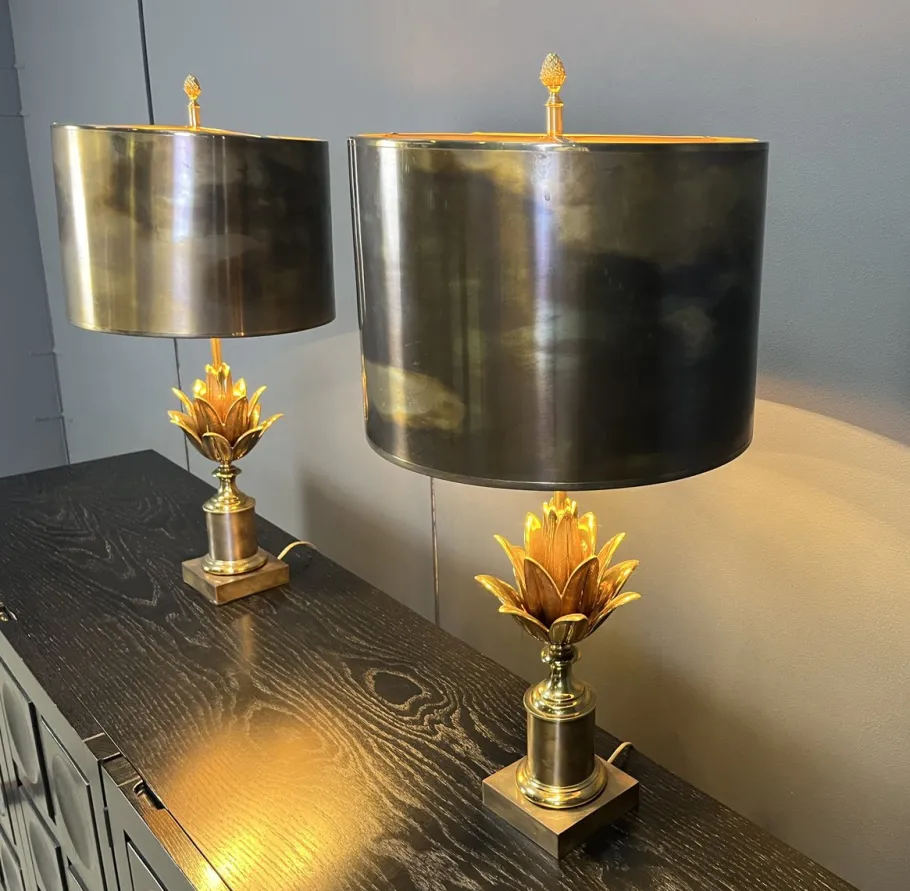 Hot Pamono Lotus Flower Table Lamps from Maison Charles, 1970s, Set of 2