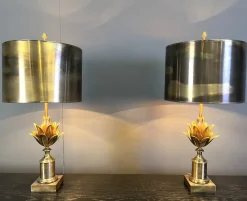Hot Pamono Lotus Flower Table Lamps from Maison Charles, 1970s, Set of 2