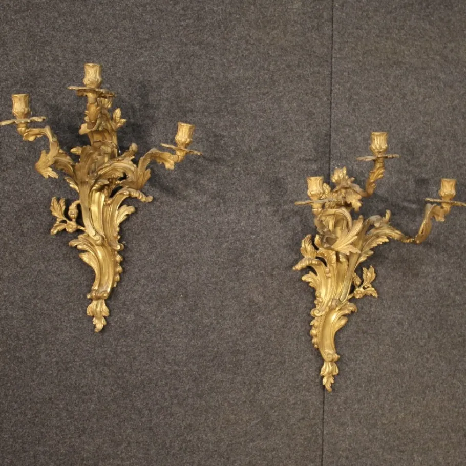 Best Pamono Louis XV French Wall Lights in Gilded Bronze, 1950s, Set of 2