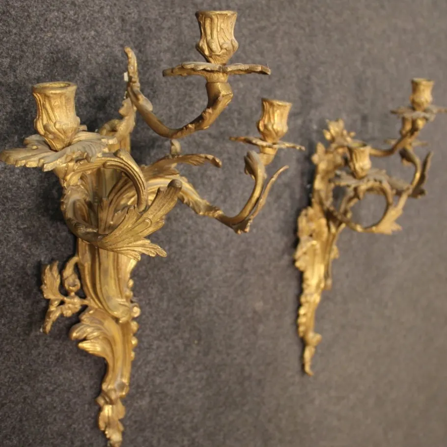 Best Pamono Louis XV French Wall Lights in Gilded Bronze, 1950s, Set of 2