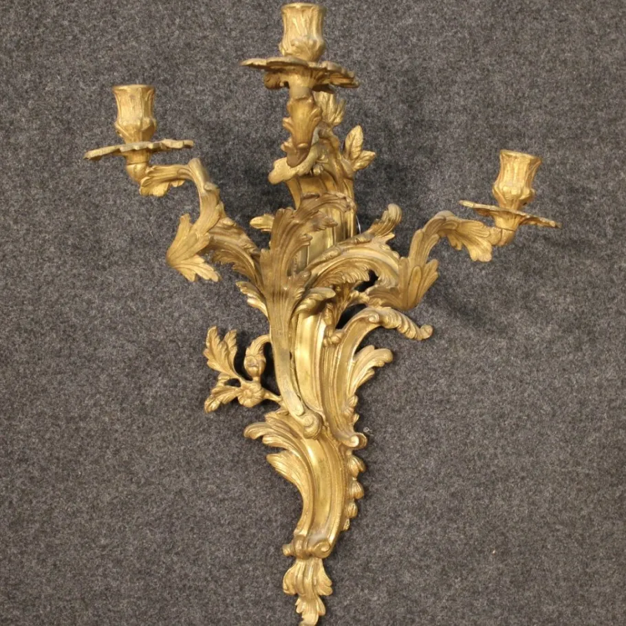 Best Pamono Louis XV French Wall Lights in Gilded Bronze, 1950s, Set of 2