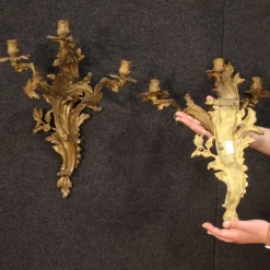 Best Pamono Louis XV French Wall Lights in Gilded Bronze, 1950s, Set of 2
