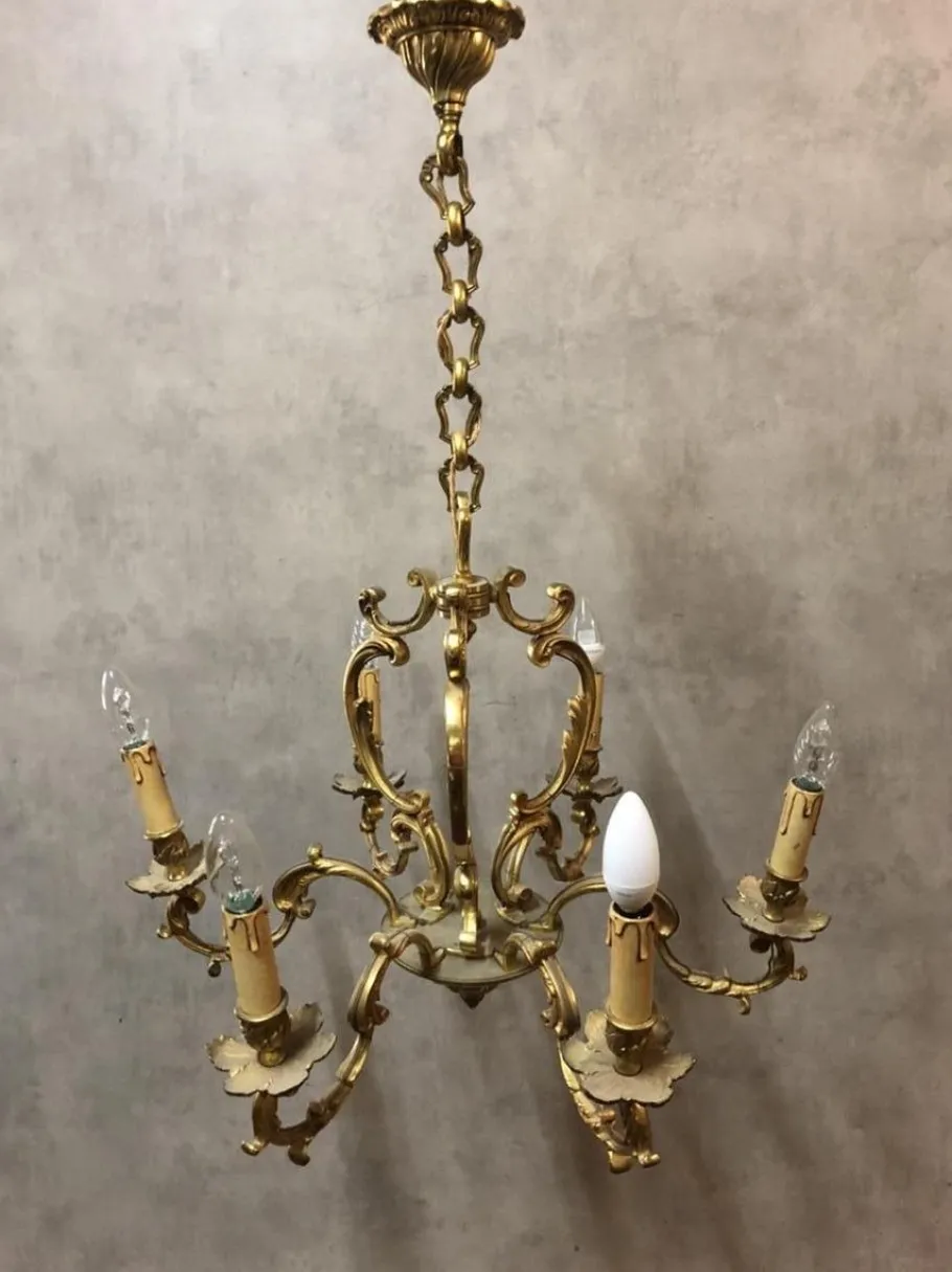New Pamono Louis XV Style Bronze Chandelier, 1950s