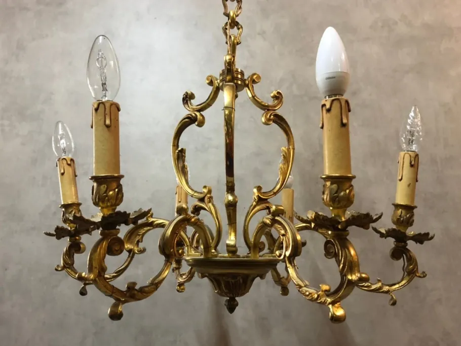 New Pamono Louis XV Style Bronze Chandelier, 1950s