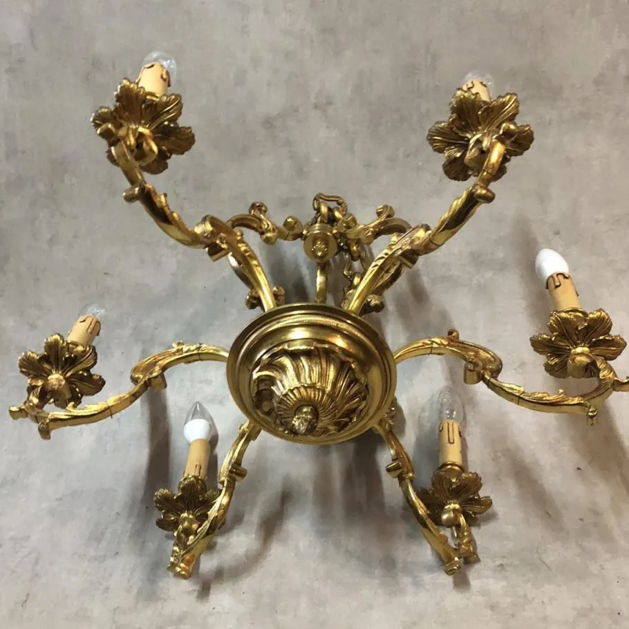 New Pamono Louis XV Style Bronze Chandelier, 1950s