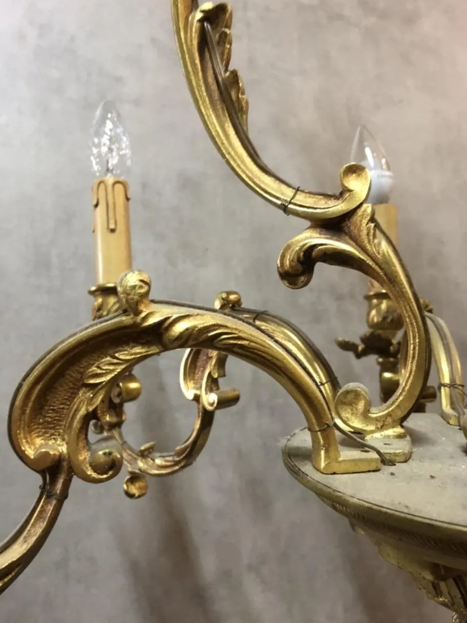 New Pamono Louis XV Style Bronze Chandelier, 1950s