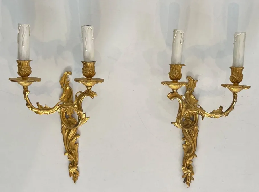 Best Pamono Louis XV Style Gilt Bronze Wall Lights, Set of 2