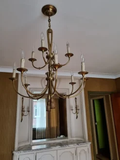 New Pamono Louis XVI 12-Light Chandelier with Tassels in Gilt Bronze