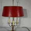 Pamono Louis XVI Style Brass Bouillotte Lamp with Red Lampshade, 1890s