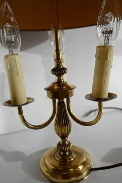 Pamono Louis XVI Style Brass Bouillotte Lamp with Red Lampshade, 1890s