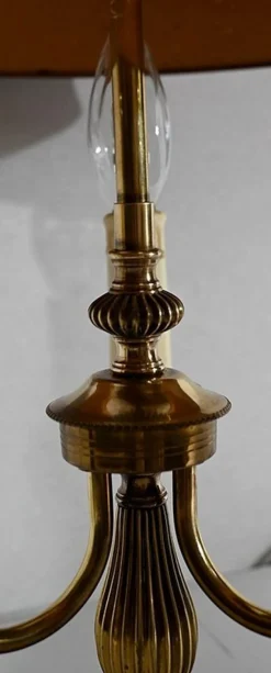 Pamono Louis XVI Style Brass Bouillotte Lamp with Red Lampshade, 1890s