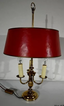 Pamono Louis XVI Style Brass Bouillotte Lamp with Red Lampshade, 1890s