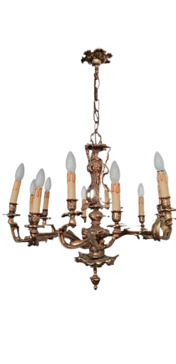 New Pamono Louis XVI Style Bronze 12-Light Chandelier