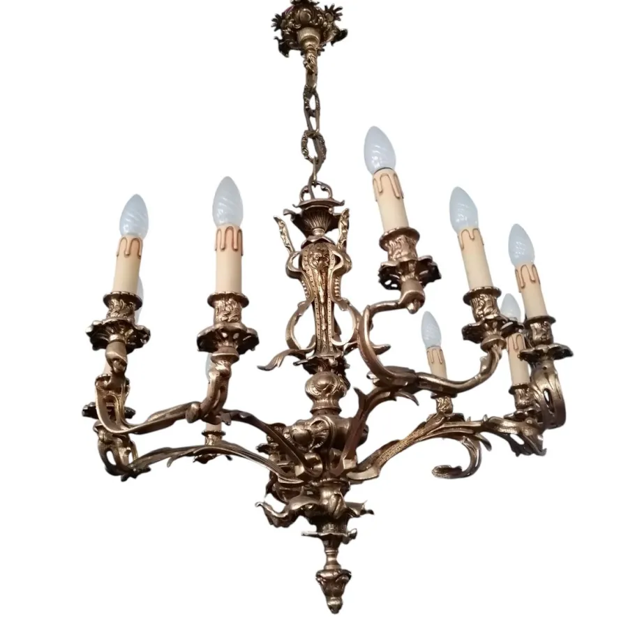 New Pamono Louis XVI Style Bronze 12-Light Chandelier