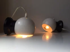 New Pamono Magnetic Danish White Enameled Ball Wall Lamps by E. S. Horn, 1970s, Set of 2
