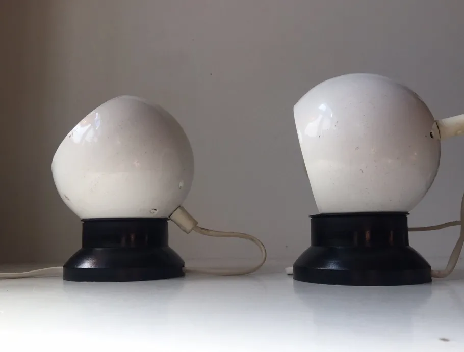 New Pamono Magnetic Danish White Enameled Ball Wall Lamps by E. S. Horn, 1970s, Set of 2