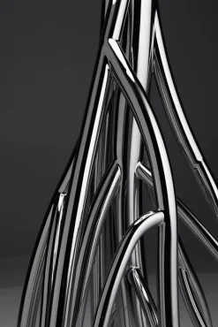 Pamono Mangrovia Floor Lamp in Polished Stainless Steel and Linen by Barberini & Gunnell