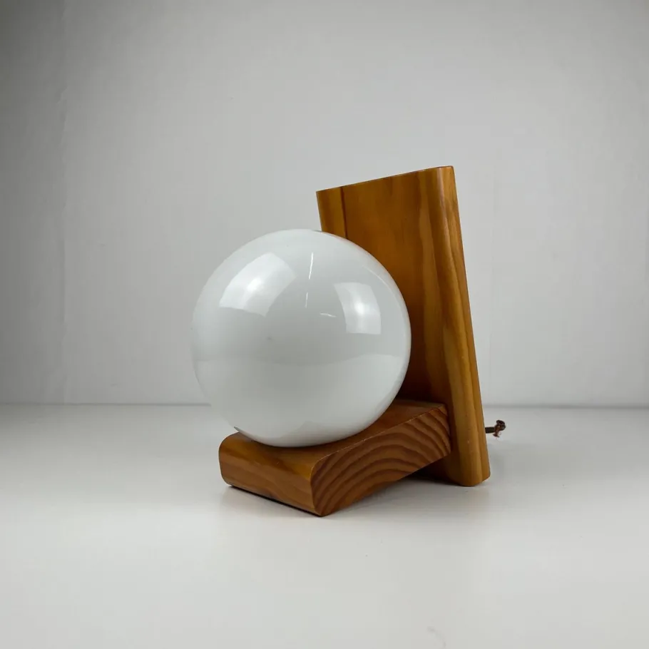 Hot Pamono MCM Wood and Glass Wall Sconce, 1950s