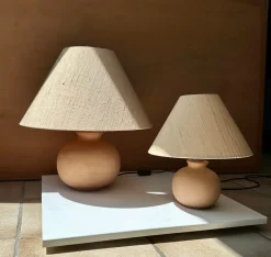 Best Pamono Mediterranean Style Terracotta Table Lamps with Wild Silk Lampshades, Italy, 1970s, Set of 2