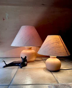 Best Pamono Mediterranean Style Terracotta Table Lamps with Wild Silk Lampshades, Italy, 1970s, Set of 2