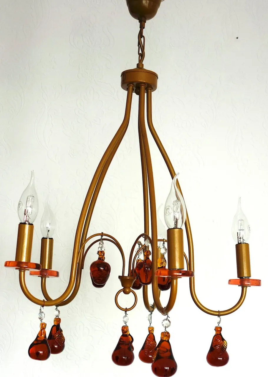 Clearance Pamono Metal and Murano Glass Fruit Chandelier from Momo Lindau Bodensee, 1970s