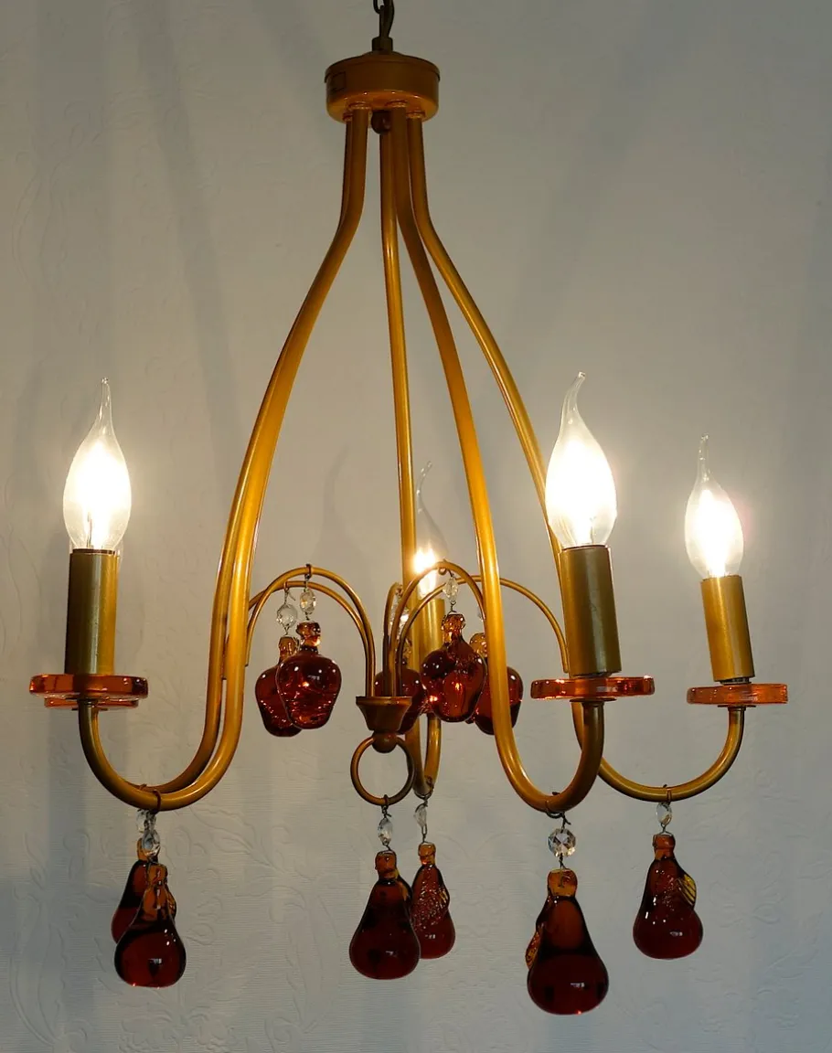 Clearance Pamono Metal and Murano Glass Fruit Chandelier from Momo Lindau Bodensee, 1970s