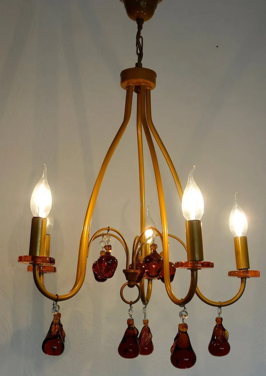 Clearance Pamono Metal and Murano Glass Fruit Chandelier from Momo Lindau Bodensee, 1970s