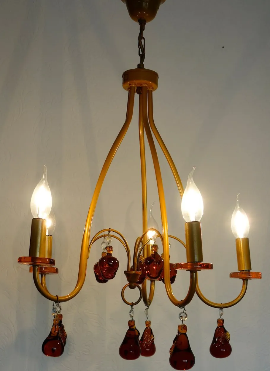 Clearance Pamono Metal and Murano Glass Fruit Chandelier from Momo Lindau Bodensee, 1970s