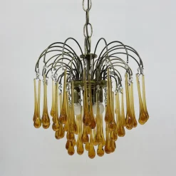 Discount Pamono Mid- Century Murano Amber Glass Tear Drop Chandelier, 1970s