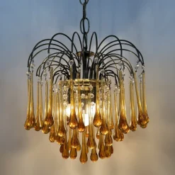 Discount Pamono Mid- Century Murano Amber Glass Tear Drop Chandelier, 1970s