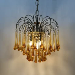 Discount Pamono Mid- Century Murano Amber Glass Tear Drop Chandelier, 1970s