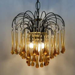 Discount Pamono Mid- Century Murano Amber Glass Tear Drop Chandelier, 1970s