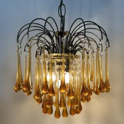 Discount Pamono Mid- Century Murano Amber Glass Tear Drop Chandelier, 1970s
