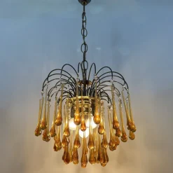 Discount Pamono Mid- Century Murano Amber Glass Tear Drop Chandelier, 1970s